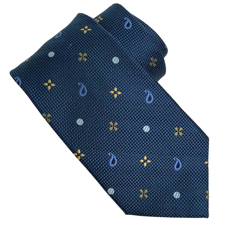 Ben Sherman Necktie Teal Paisley Geometric Mixed Pattern Tie